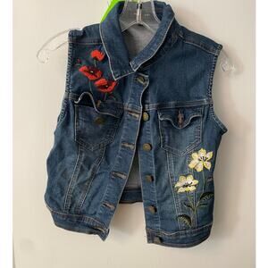 Vintage y2k Romeo + Juliet Couture Biker Denim Embroidered Vest - Size S